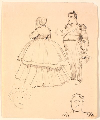 Karikatuur van Frederik VII en Gravin Danner; onderaan Christian VIII door P.C. Skovgaard