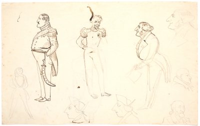 Karikatuur van Frederik VII en anderen, waaronder Grundtvig, waarschijnlijk Orla Lehmann en anderen door P.C. Skovgaard