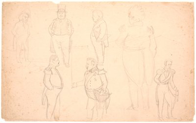 Karikatuur van o.a. A.S. Ørsted, Frederik VII, Christian VIII en waarschijnlijk Frederik VI. door P.C. Skovgaard