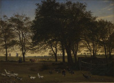 Partij bij Iselingen. Op de achtergrond de kerk van Vordingborg en de Gåsetoren. Septemberavond door P.C. Skovgaard