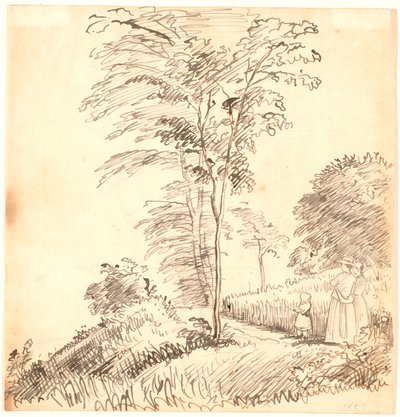 Wandelaars op pad (mogelijk Vedbæk) door P.C. Skovgaard