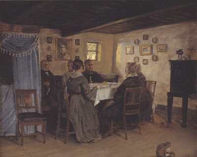 De vrienden en familie van de kunstenaar zittend rond een tafel. Vejby, Noord-Seeland door P.C. Skovgaard