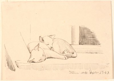 Twee slapende katten door P.C. Skovgaard