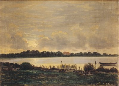 Uitzicht over Præstø Fjord richting het landhuis van Nysø door P.C. Skovgaard