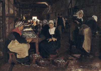 Een Sardine Verwerkings- en Verpakkingsbedrijf in Concarneau door Peder Severin Krøyer