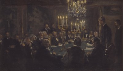 Compositieschets voor "Een bijeenkomst in de Academie van Wetenschappen" in de Academie van Wetenschappen door Peder Severin Krøyer