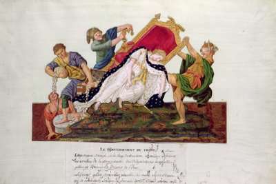 Allegorie van de omverwerping van de troon in Frankrijk tijdens de Franse Revolutie door P. A. and J.B. Lesueur