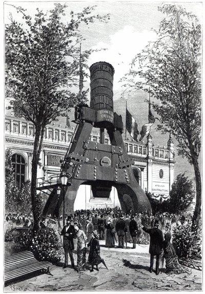 Universele tentoonstelling in Parijs in 1878: de Le Creusot-krachtige hamer in Champs-de-Mars, 1878 door P. Ferat