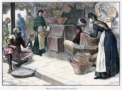 Pluimvee- en eiermarkt in Gibraltar, ca. 1880 door P Naumann