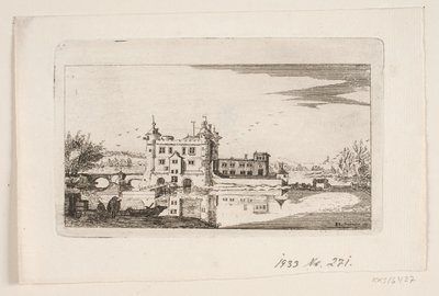 Kasteel omgeven door gracht door P. Schiönning