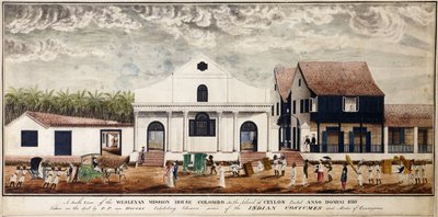 Een zuidelijk uitzicht op het Wesleyan Mission House, Colombo op het eiland Ceylon, opgericht Anno Domini 1816, ca. 1816 door P. van Houten