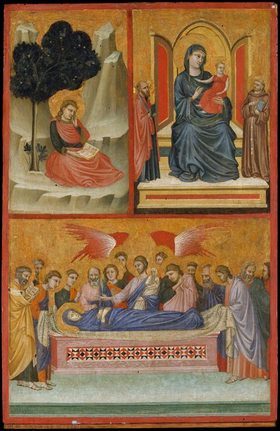 Sint Jan op Patmos, Madonna en Kind op de Troon, en de Dood van de Maagd, De Kruisiging door Pacino di Bonaguida