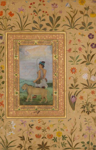 Derwisj met een leeuw, Folio uit het Shah Jahan Album door Padarath