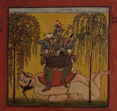 Bhadrakali, uit een Tantrische tekst, Basohli, Himachal Pradesh door Pahari School