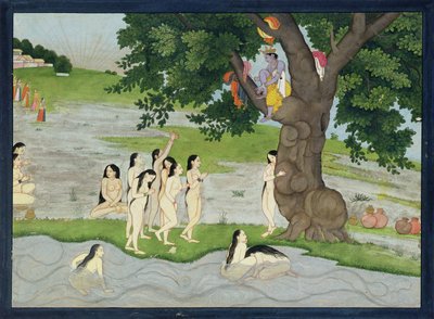 Krishna steelt de kleren van de Gopies, uit de Bhagavata purana door Pahari School