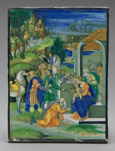 Paneel met de Aanbidding der Wijzen door Painted by Nicola da Urbino
