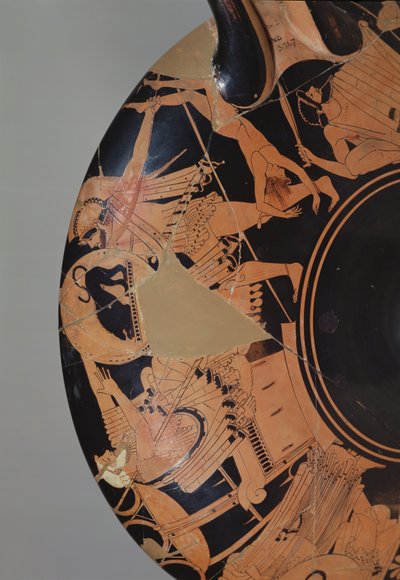 Detail van een Attische roodfigurenbeker die Neoptolemus toont die probeert Priam te doden met het lijk van Astyanax, c.490 BC (detail) door Painter Brygos