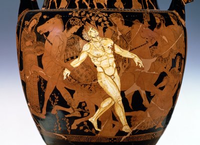 Attische roodfigurige voluutkrater die de dood van de bronzen reus Talos afbeeldt (detail) door Painter Talos