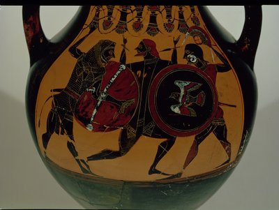 Attische zwartfigurige amfora versierd met een scène van Heracles gekleed in een leeuwenhuid vechtend tegen Cycnus, ca. 540 v.Chr. (keramiek) door Painter of Berlin