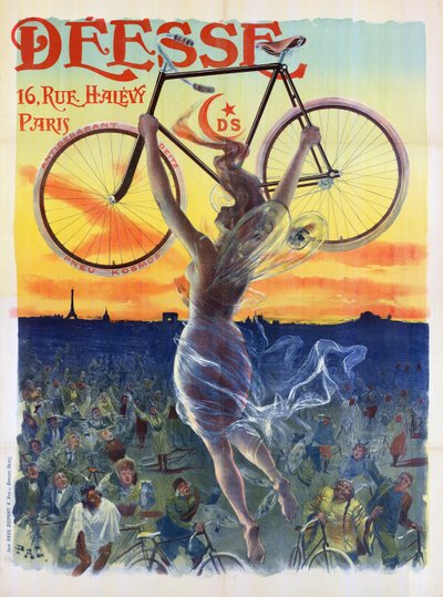 Vintage Franse poster van een godin met een fiets, ca. 1898 door Pal