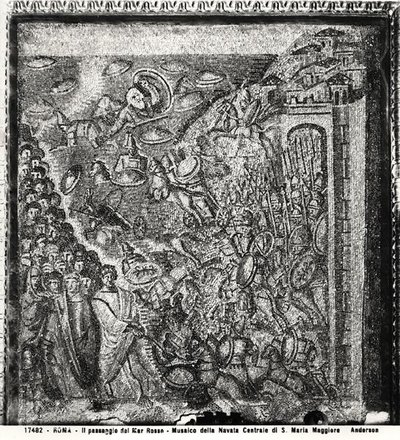 De oversteek van de Rode Zee, uit het centrale schip (mozaïek) door Paleo Christian