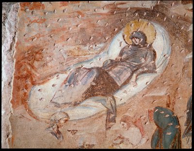 De geboorte. Fresco van de apsis, 6e-7e eeuw door Paleo Christian