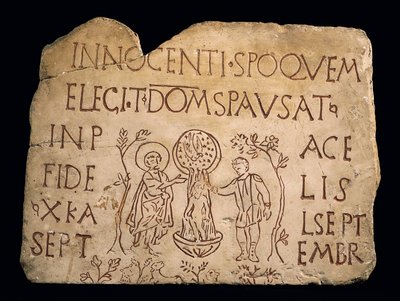 Grafsteen met inscriptie en de doop van Christus, Vroegchristelijke periode, 3e eeuw door Paleo Christian