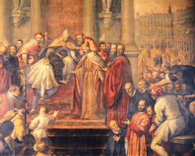 De paus stuurt de jonge Otto naar Barbarossa om vrede te onderhandelen door Palma Il Giovane