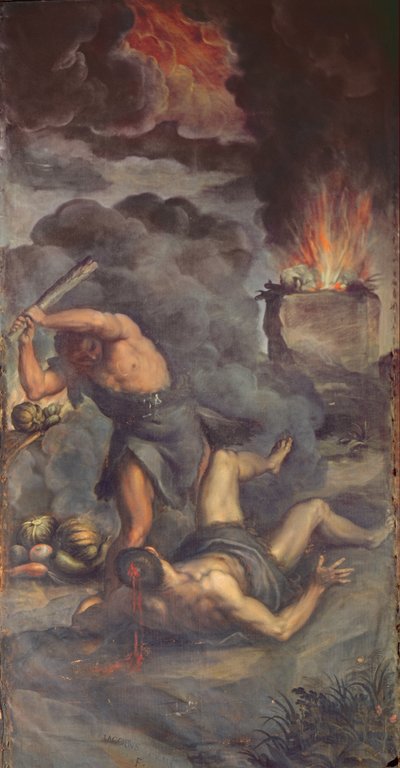 Interieur van orgelpaneeldeur met afbeelding van Kaïn en Abel, 1600 door Palma Il Giovane