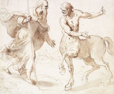 Sint Antonius Abt vraagt de Centaur de Weg door Palma Il Giovane