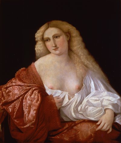 Portret van een vrouw bekend als Portret van een courtisane door Palma Vecchio