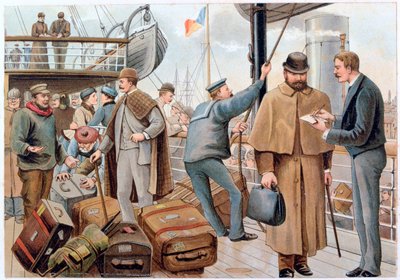 Passagiers die aan boord gaan van een P&O-liner in de Theems, ca. 1890 door PandO Pencillings