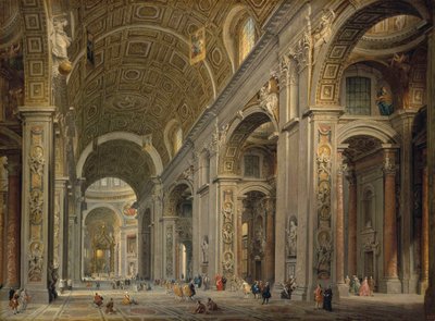 Interieur van de Basiliek van Sint Pieter in Rome, 1750s door Pannini