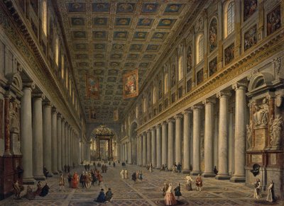 Interieur van de Santa Maria Maggiore in Rome, 1750s door Pannini