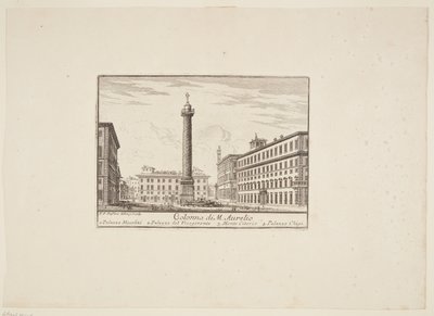 Colonna di M. Aurelio. 1. Palazzo Niccolini. 2. Palazzo del Vicegerente. 3. Monte Citorio. 4. Palazzo Chigi door Paolo Anesi