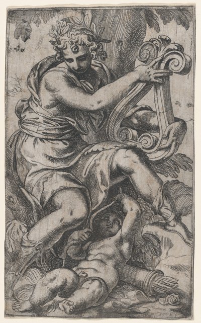 Cupido en Apollo met een lier, ca. 1568 door Paolo Farinati