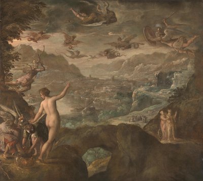Landschap met de verdrijving van de harpijen, ca. 1590 door Paolo Fiammingo