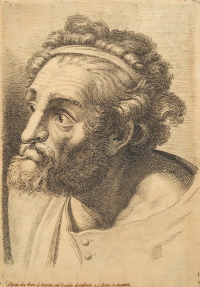 Hoofd van een bebaarde man, uit 42 Studies van Hoofden na Raphael door Paolo Fidanza