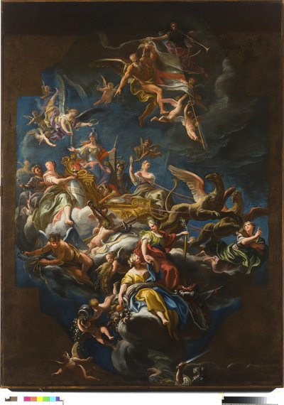Ligurische allegorische wagen getrokken door griffioenen en bestuurd door Voorzichtigheid door Paolo Gerolamo Piola