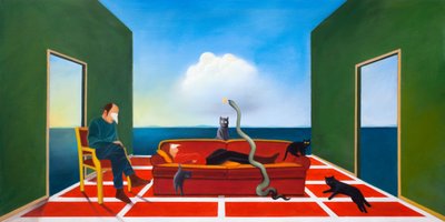 De therapie, 2021 (olieverf op houtpaneel) door Paolo Perfranceschi