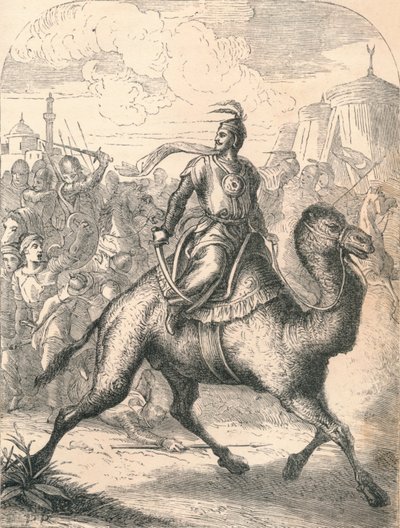 Saladin ontsnapt op een snelle dromedaris, 1869 door Paolo Priolo
