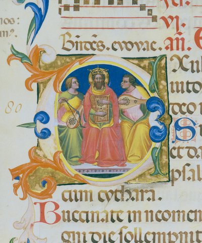 Koning David die een psalter speelt, miniatuur door Paolo Soldini, (detail) door Paolo Soldini