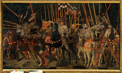 Slag bij San Romano tussen de Florentijnen en Sienezen op 02/06/1432 (De tegenaanval van Micheletto da Cotignola) door Paolo Uccello