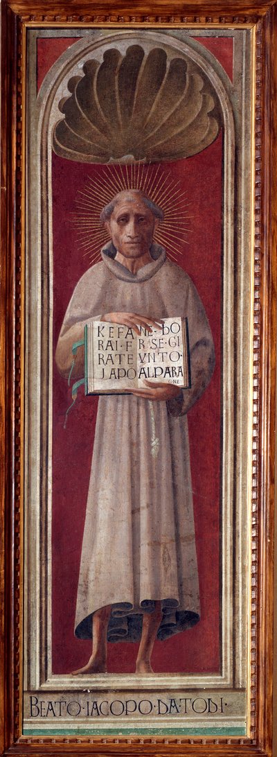 Portret van de Italiaanse dichter en religieus Jacopo de Benedetti (ca. 1233-1306) Fresco (1435-1440) Prato, Museo del 