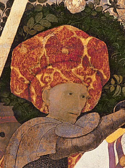 De Slag bij San Romano, detail van het hoofd van Niccolo da Tolentino, leider van de Florentijnse huurlingen door Paolo Uccello