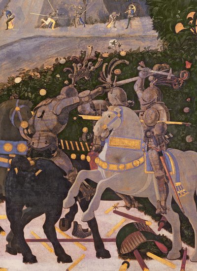 De Slag bij San Romano, detail van twee ruiters in gevecht door Paolo Uccello