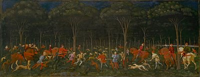 De jacht in het bos, c.1465-70 door Paolo Uccello
