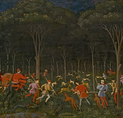 De jacht in het bos, c.1465-70 (detail) door Paolo Uccello