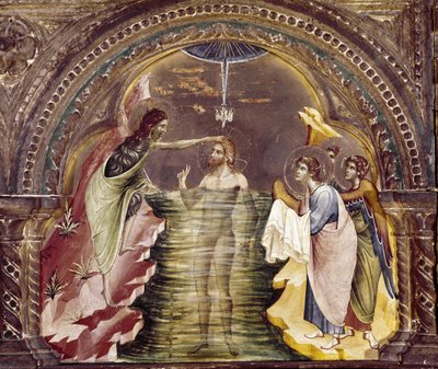De doop van Jezus, detail van de polyptiek van Santa Chiara door Paolo Veneziano