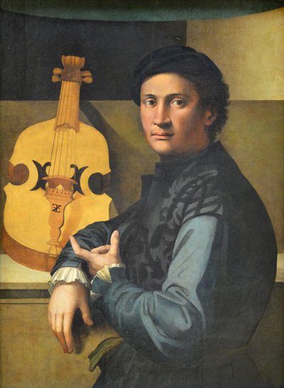 Portret van een viola da gamba speler door Paolo Zacchia the Elder